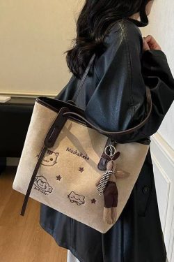 Women Brown Cute Cat Embroidered Faux Leather Shoulder Bags