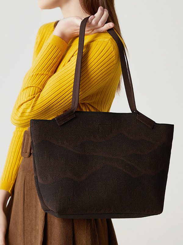 Women Brown Embossing Large Capacity Cotton Shoulder Bags