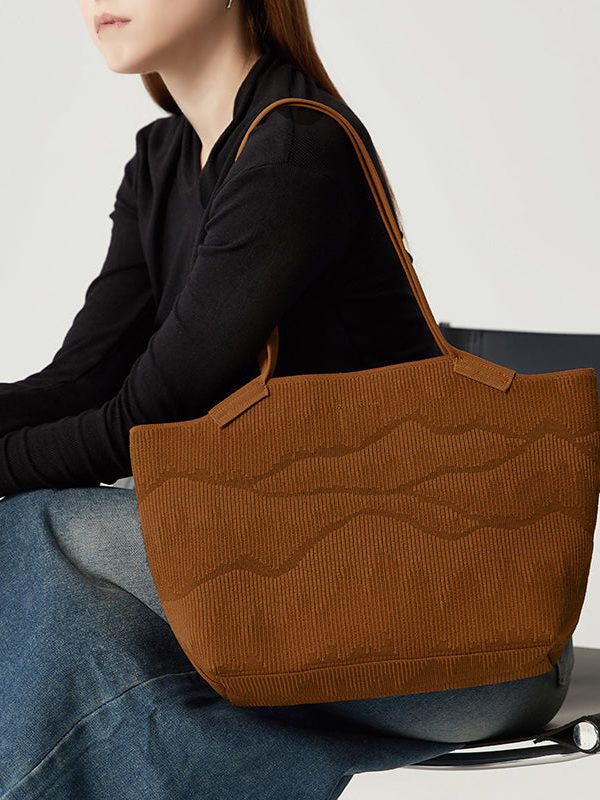 Women Brown Embossing Large Capacity Cotton Shoulder Bags