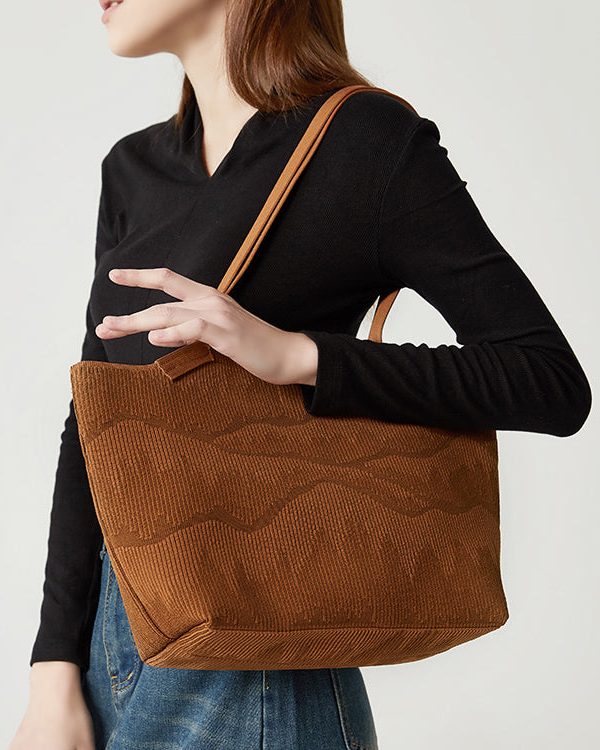 Women Brown Embossing Large Capacity Cotton Shoulder Bags