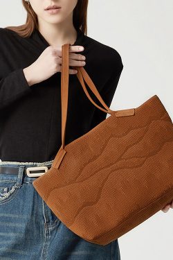 Women Brown Embossing Large Capacity Cotton Shoulder Bags