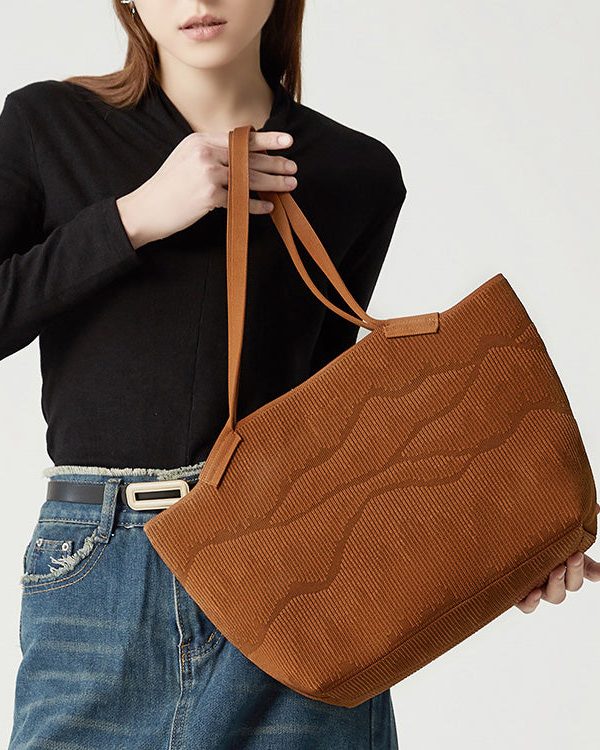 Women Brown Embossing Large Capacity Cotton Shoulder Bags