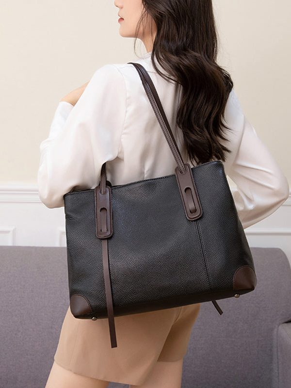 Women Brown Patchwork Faux Leather Satchel Handbag