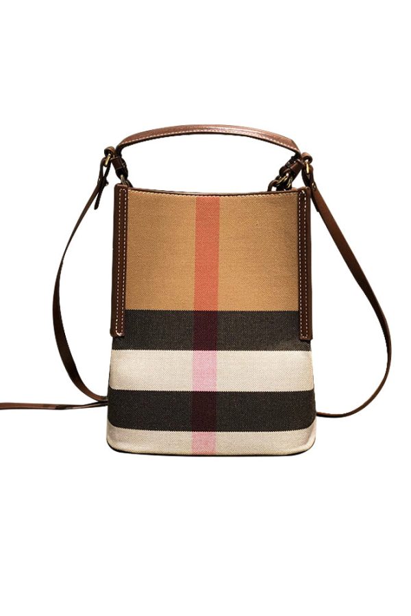 Women Brown Plaid Versatile Faux Leather Messenger Bag