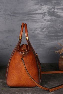 Women Brown The Sunflowers Embossing Calf Leather Tote Handbag