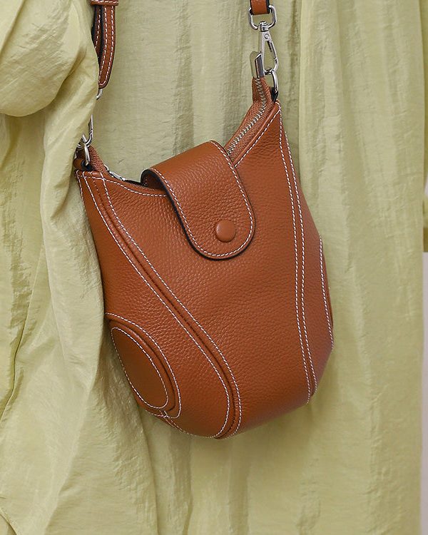 Women Brown Versatile Calf Leather Messenger Bag