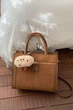 Women Brown Zippered Patchwork Faux Leather Tote Handbag