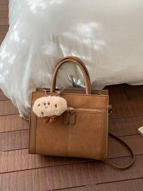 Women Brown Zippered Patchwork Faux Leather Tote Handbag