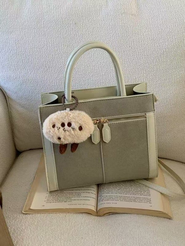 Women Brown Zippered Patchwork Faux Leather Tote Handbag