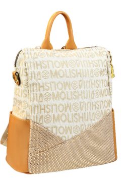 Women Casual Apricot Graphic Zircon Calf Leather Backpack Bag