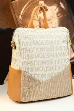 Women Casual Apricot Graphic Zircon Calf Leather Backpack Bag