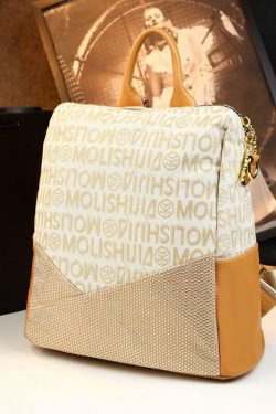 Women Casual Apricot Graphic Zircon Calf Leather Backpack Bag