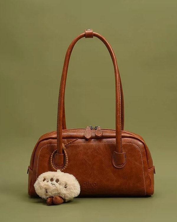 Women Chocolate Cute Plush Toy Faux Leather Satchel Handbag