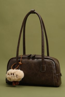 Women Chocolate Cute Plush Toy Faux Leather Satchel Handbag