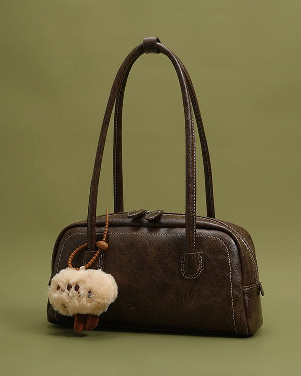 Women Chocolate Cute Plush Toy Faux Leather Satchel Handbag