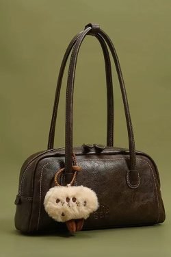 Women Chocolate Cute Plush Toy Faux Leather Satchel Handbag