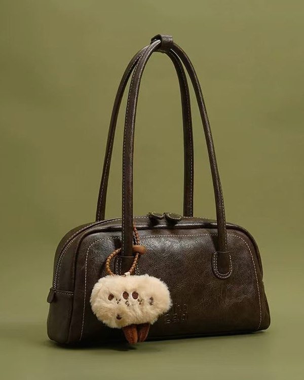 Women Chocolate Cute Plush Toy Faux Leather Satchel Handbag