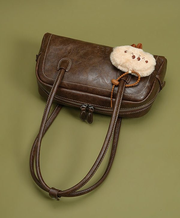 Women Chocolate Cute Plush Toy Faux Leather Satchel Handbag