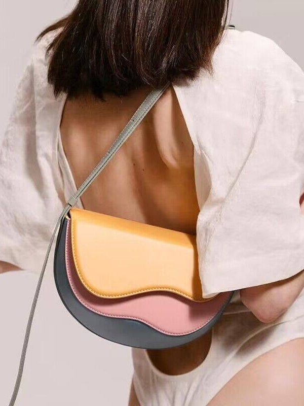 Women Colorblock Asymmetrical Faux Leather Micro Bag