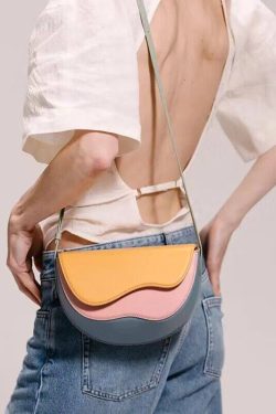 Women Colorblock Asymmetrical Faux Leather Micro Bag