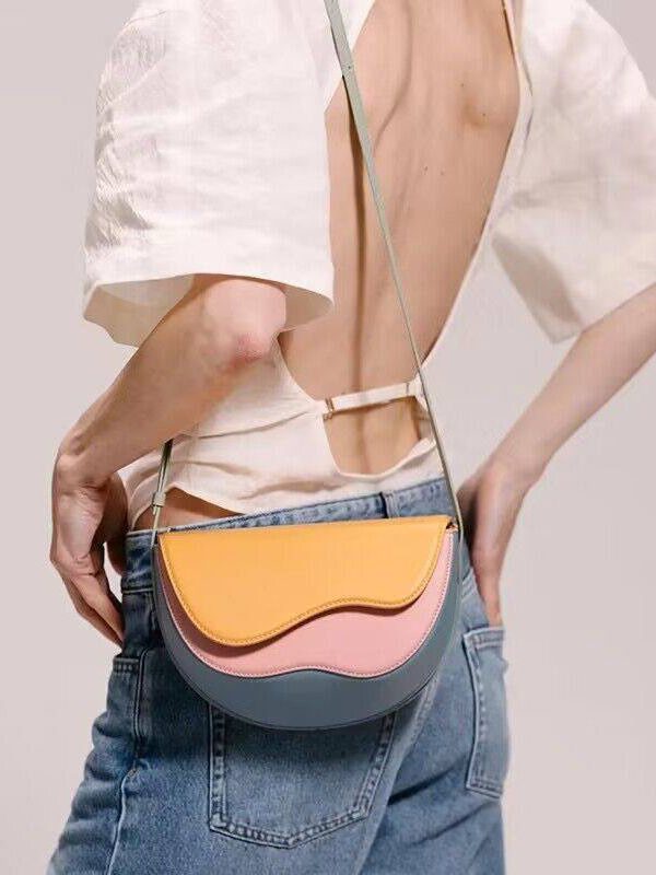 Women Colorblock Asymmetrical Faux Leather Micro Bag