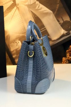 Women Dark Blue Large Capacity Calf Leather Tote Handbag