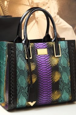 Women Elegant Brown Zircon Calf Leather Tote Handbag