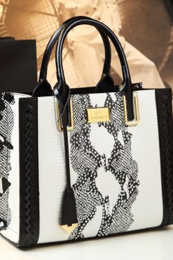 Women Elegant Brown Zircon Calf Leather Tote Handbag