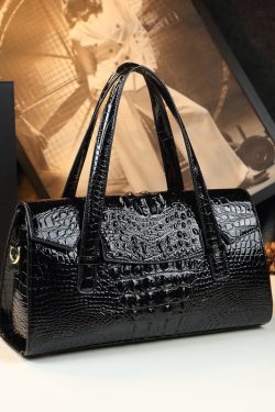 Women Green Alligator Pattern Durable Faux Leather Satchel Handbag