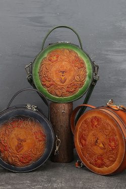 Women Green Animal Jacquard Calf Leather Satchel Handbag