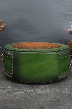 Women Green Animal Jacquard Calf Leather Satchel Handbag