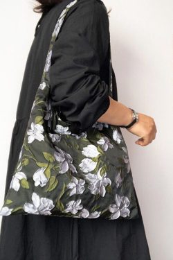 Women Green Gardenia Jacquard Nylon Satchel Handbag