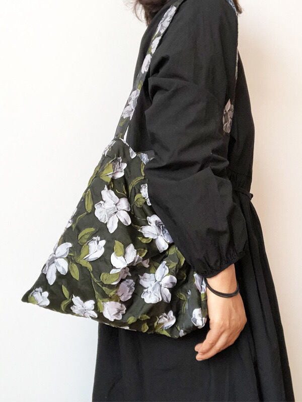 Women Green Gardenia Jacquard Nylon Satchel Handbag