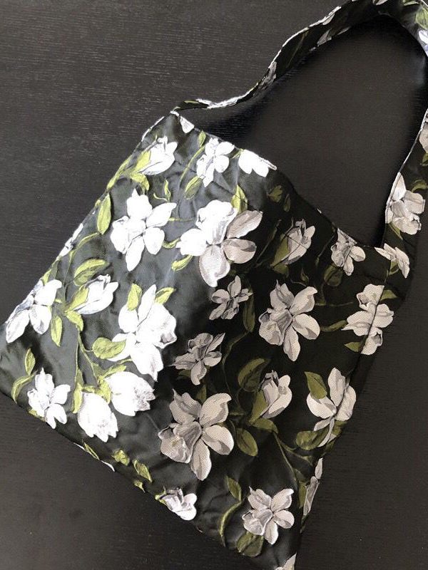 Women Green Gardenia Jacquard Nylon Satchel Handbag