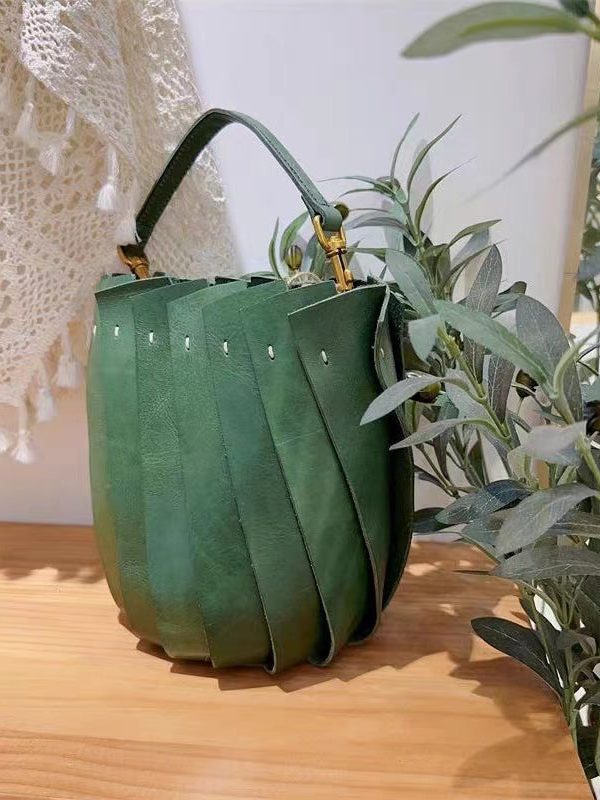Women Green Patchwork Calf Leather Messenger Bag