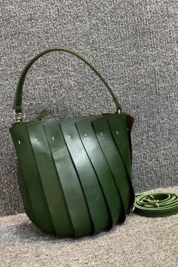 Women Green Patchwork Calf Leather Messenger Bag