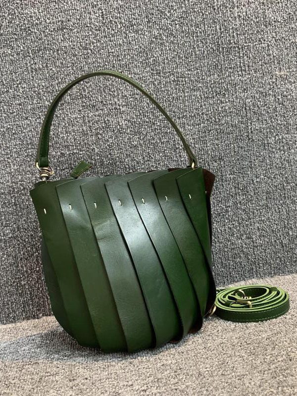 Women Green Patchwork Calf Leather Messenger Bag