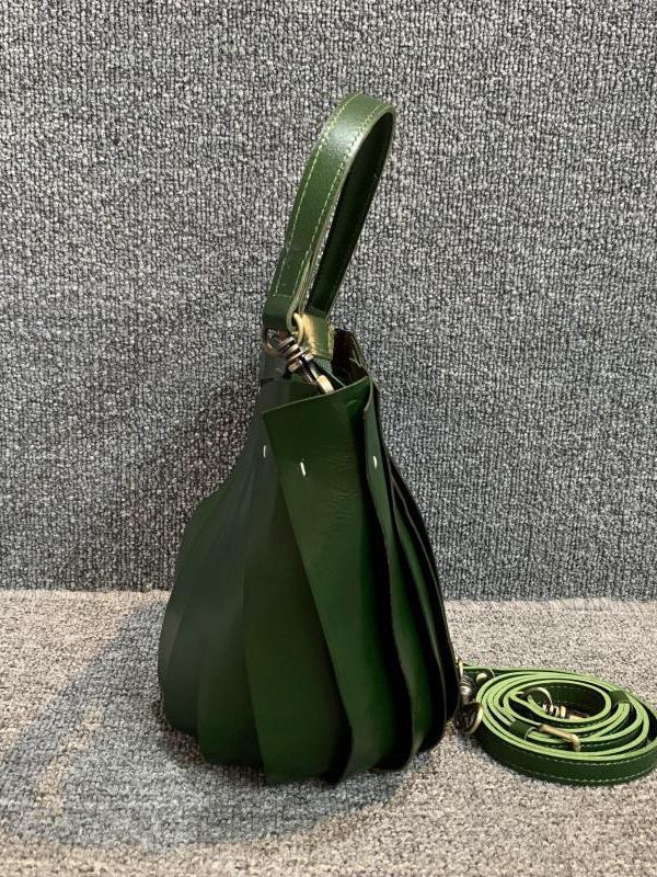 Women Green Patchwork Calf Leather Messenger Bag