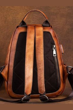 Women Green Print Paitings Calf Leather Backpack Bag