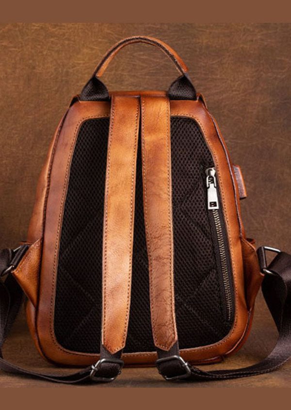 Women Green Print Paitings Calf Leather Backpack Bag