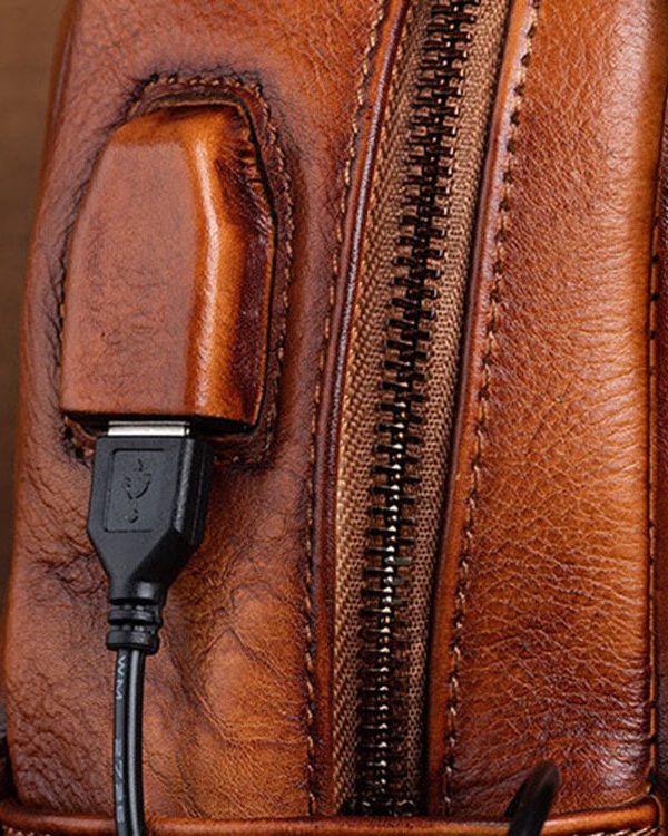 Women Green Print Paitings Calf Leather Backpack Bag