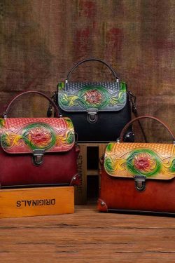 Women Handmade Black Embossed Calf Leather Tote Handbag