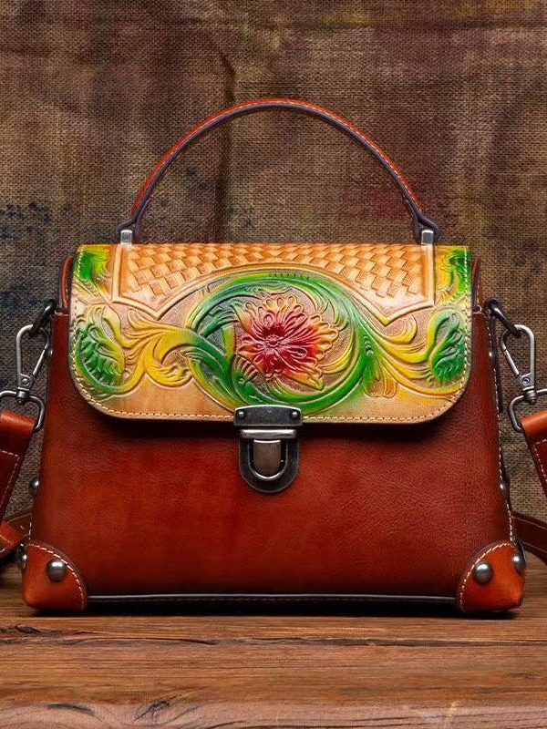 Women Handmade Black Embossed Calf Leather Tote Handbag