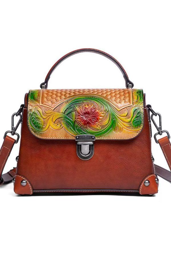 Women Handmade Black Embossed Calf Leather Tote Handbag