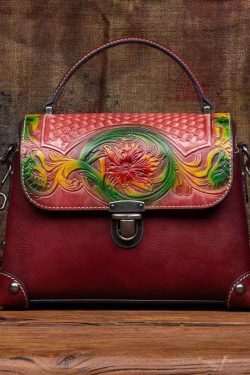 Women Handmade Black Embossed Calf Leather Tote Handbag