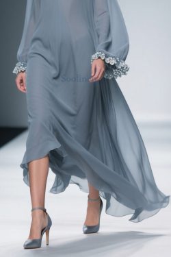 Women Haze Blue Floral Solid Chiffon Maxi Dresses