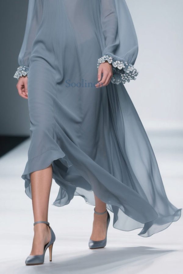 Women Haze Blue Floral Solid Chiffon Maxi Dresses