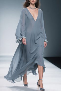 Women Haze Blue Floral Solid Chiffon Maxi Dresses