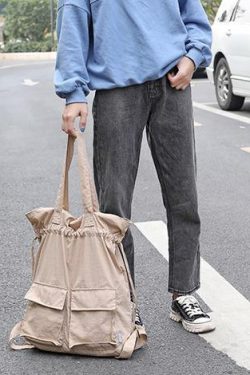 Women khaki Quotes Double Front Pockets Simple Drawstring Backpacks