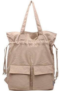 Women khaki Quotes Double Front Pockets Simple Drawstring Backpacks